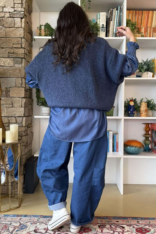  Big Softie Cap Sleeve Knit Top Dark Denim 